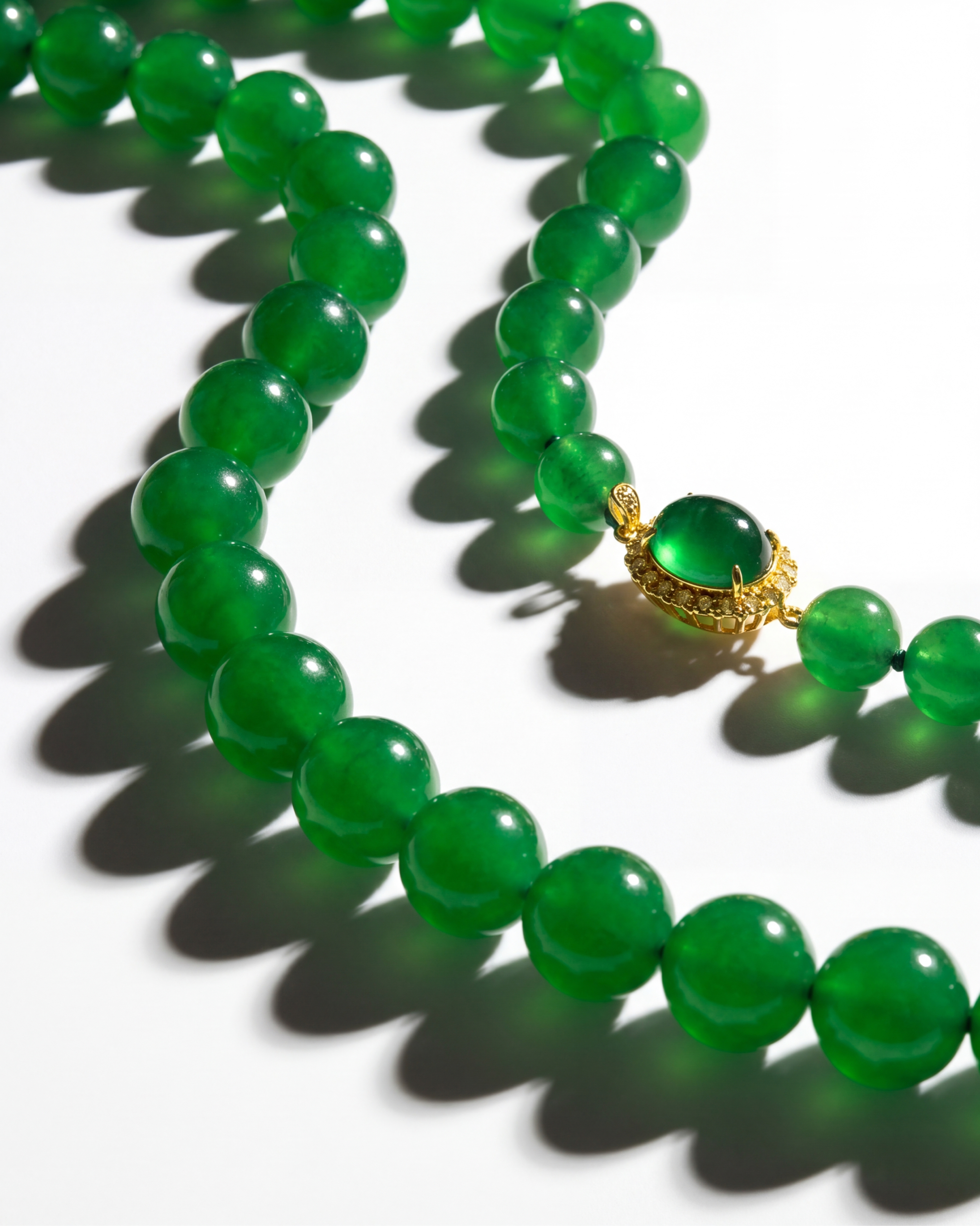 Ethereal — 61 beads of imperial jadeite, 13.7 to 8.8mm.